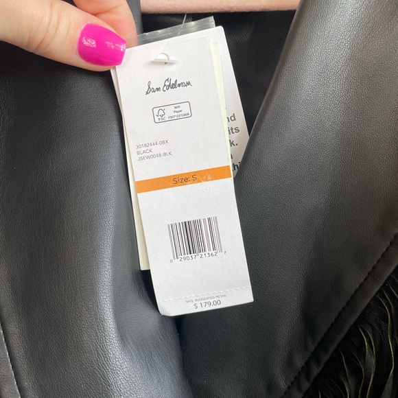 Sam Edelman Imogen Faux Leather Double Breasted Blazer Jacket with Fringe - Picture 7 of 14